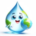 Earth globe with funny cartoon water drop shape. World Environmental Education Day. AI generated Royalty Free Stock Photo