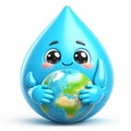 Earth globe with funny cartoon water drop shape. World Environmental Education Day. AI generated Royalty Free Stock Photo
