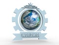 Earth globe in gear shape emblem