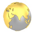 Earth globe with golden continents isolated on white background. World Map. 3D rendering illustration Royalty Free Stock Photo