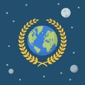 Earth globe with golden wreath on space background Royalty Free Stock Photo