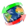 Earth Globe with green and red arrows around. 3d rendering Royalty Free Stock Photo