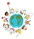 Earth globe of happy children