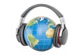 Earth globe with headphones, 3D rendering Royalty Free Stock Photo