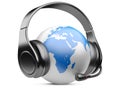 Earth globe with headphones and microphone Royalty Free Stock Photo