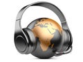 Earth globe with headphones and microphone Royalty Free Stock Photo