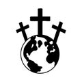 Earth globe icon with crucifixion of Jesus. Calvary icon. Religious logo. Christian cross icon. Vector symbol of church Royalty Free Stock Photo