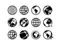 Earth globe icons. World map geography internet global commerce international tourism vector globe symbols Royalty Free Stock Photo
