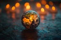 Earth Globe Illuminated by Candles. Generative AI Royalty Free Stock Photo