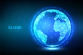 Earth globe illustration. Abstract polygonal planet. Low poly design. Global network connection. Blue futuristic background with Royalty Free Stock Photo