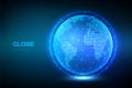 Earth globe illustration. World map point and line composition concept of global network connection. Blue futuristic background Royalty Free Stock Photo