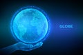 Earth globe illustration. World map point and line composition concept of global network connection. Blue futuristic background Royalty Free Stock Photo
