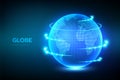 Earth globe illustration. World map point and line composition concept of global network connection. Blue futuristic background Royalty Free Stock Photo