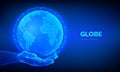 Earth globe illustration. World map point and line composition concept of global network connection. Blue futuristic Royalty Free Stock Photo