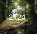 Happy new year 2024 green ecology and saving energy concept, Elements of this image furnished by NASA Royalty Free Stock Photo