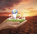 Happy new year 2024 green ecology and saving energy concept, Elements of this image furnished by NASA Royalty Free Stock Photo