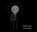 Earth globe inside the light bulb in one line drawing. World map in lamp in simple doodle style. Concept of Eco Royalty Free Stock Photo