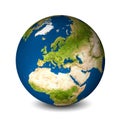 Earth globe isolated on whitebackground. Satellite view focused Royalty Free Stock Photo