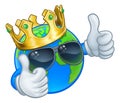 Earth Globe King Crown Shades Cartoon World Mascot Royalty Free Stock Photo