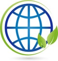 Earth globe and leaves, plant, ecology and earth logo Royalty Free Stock Photo
