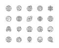 Earth globe line icons. Global planet world icon set editable strokes. Simple linear vector illustration