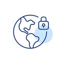 Earth globe and lock. International web security, global lockdown. Pixel perfect, editable stroke icon Royalty Free Stock Photo