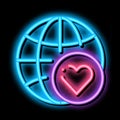 Earth Globe Love neon glow icon illustration