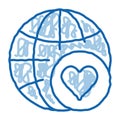 Earth Globe Love doodle icon hand drawn illustration