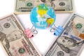Earth globe on mandala kaleidoscope from money Royalty Free Stock Photo