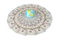 Earth globe on mandala kaleidoscope from money Royalty Free Stock Photo