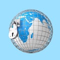 Earth Globe in Metal Cage with Big Old Padlock. 3d Rendering Royalty Free Stock Photo