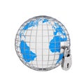 Earth Globe in Metal Cage with Big Old Padlock. 3d Rendering