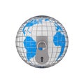 Earth Globe in Metal Cage with Big Old Padlock. 3d Rendering