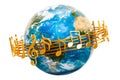 Earth Globe with musical notes around, 3D rendering Royalty Free Stock Photo