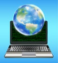 Earth globe with network line floating on laptop Royalty Free Stock Photo