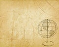 Earth globe on Old antique vintage paper Royalty Free Stock Photo
