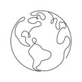 Earth globe in one continuous line drawing. Round World map in simple doodle style. Infographic territory geography