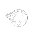 Earth globe one line drawing of world map vector