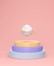 earth globe with orbit belt under pedestal, 3d render Royalty Free Stock Photo