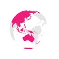 Earth globe with pink world map. Focused on Australia and Pacific. Flat vector illustration