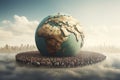 Earth globe planet with many people around. Overcrowded Earth. Overpopulation concept. Generative AI