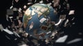 Earth globe, planet with paper money, global currency, cash flying around. Generative ai Royalty Free Stock Photo