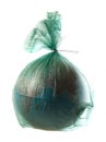 Earth globe in plastic bag. Climate change, enviromental pollution