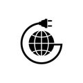 Earth globe with power cable flat vector icon Royalty Free Stock Photo