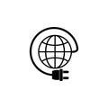 Earth Globe with Power Cable Flat Vector Icon Royalty Free Stock Photo
