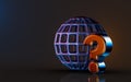 Earth globe with question mark icon on dark background 3d render concept Royalty Free Stock Photo