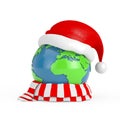 Earth Globe with Red Santa Hat and Scarf. 3d Rendering Royalty Free Stock Photo