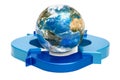 Earth Globe with ring diagram from blue arrows, 3D rendering Royalty Free Stock Photo