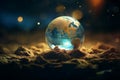 earth globe on sand background with bokeh effect 3d rendering stock photo Royalty Free Stock Photo