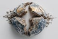 Earth globe sculpture crumbling, symbolizing environmental crisis and global destruction Royalty Free Stock Photo